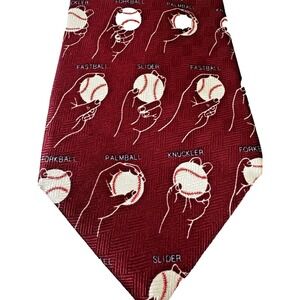Josh Bach Mens Silk Tie Baseball Novelty Pitchers Catchers Ball Game Coach Red